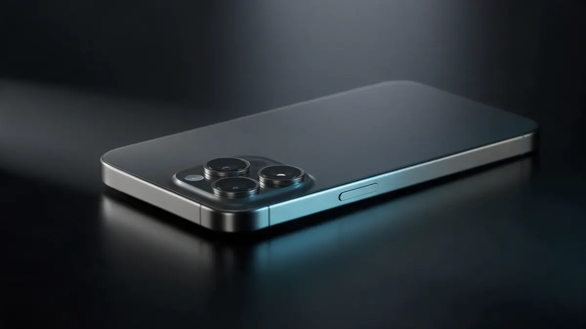 A flagship smartphone on a dark surface under a cool light.