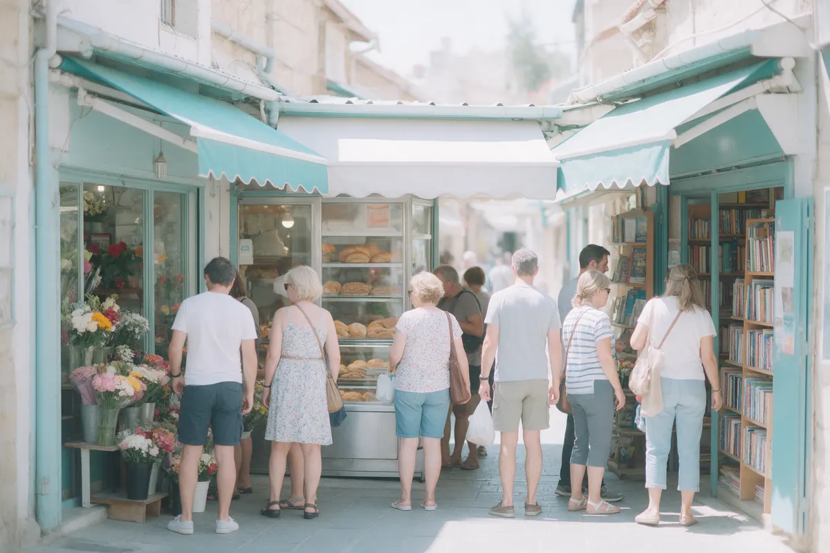 A street of small shops in the old town of Nicosia.